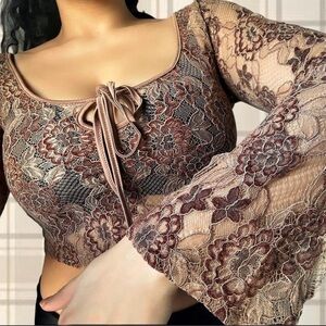 Floral Lace Crop Top with Bell Sleeves